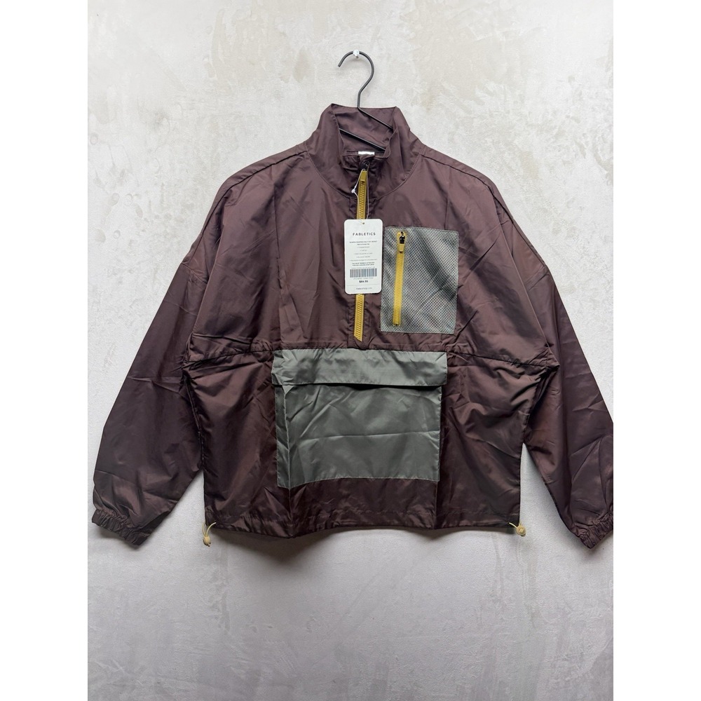 NEW Fabletics Windbreaker Jacket Shawn Women's S Brown Cropped Half-Zip Pullover